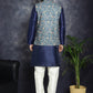 Sequins Printed Nehru Jacket with Solid Kurta Pyjama ( ANMKPWC 636N 7009Blue )