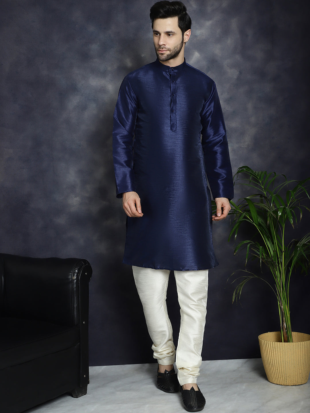 Sequins Printed Nehru Jacket with Solid Kurta Pyjama ( ANMKPWC 636N 7009Blue )