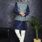 Sequins Printed Nehru Jacket with Solid Kurta Pyjama ( ANMKPWC 636N 7009Blue )
