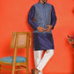 Men's Printed Nehru Jacket With Kurta Pyjama Set ( ANMKPWC 636N 7020Blue )