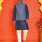 Men's Printed Nehru Jacket With Kurta Pyjama Set ( ANMKPWC 636N 7020Blue )