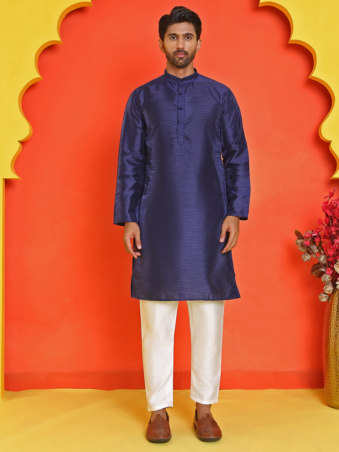 Men's Printed Nehru Jacket With Kurta Pyjama Set ( ANMKPWC 636N 7020Blue )