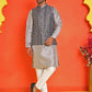 Men's Printed Nehru Jacket With Kurta Pyjama Set ( ANMKPWC 636S 7020Grey )