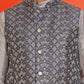 Men's Printed Nehru Jacket With Kurta Pyjama Set ( ANMKPWC 636S 7020Grey )