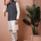 Embroidered and Sequin Nehru Jacket With Solid Kurta Pyjama ( ANMKPWC 636W 7004Grey )