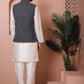 Embroidered and Sequin Nehru Jacket With Solid Kurta Pyjama ( ANMKPWC 636W 7004Grey )