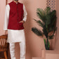 Embroidered and Sequin Nehru Jacket With Solid Kurta Pyjama ( ANMKPWC 636W 7004Maroon )