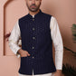 Embroidered and Sequin Nehru Jacket With Solid Kurta Pyjama ( ANMKPWC 636W 7004Navy )
