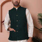 Embroidered and Sequin Nehru Jacket With Solid Kurta Pyjama ( ANMKPWC 636W 7004Olive )