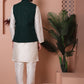 Embroidered and Sequin Nehru Jacket With Solid Kurta Pyjama ( ANMKPWC 636W 7004Olive )