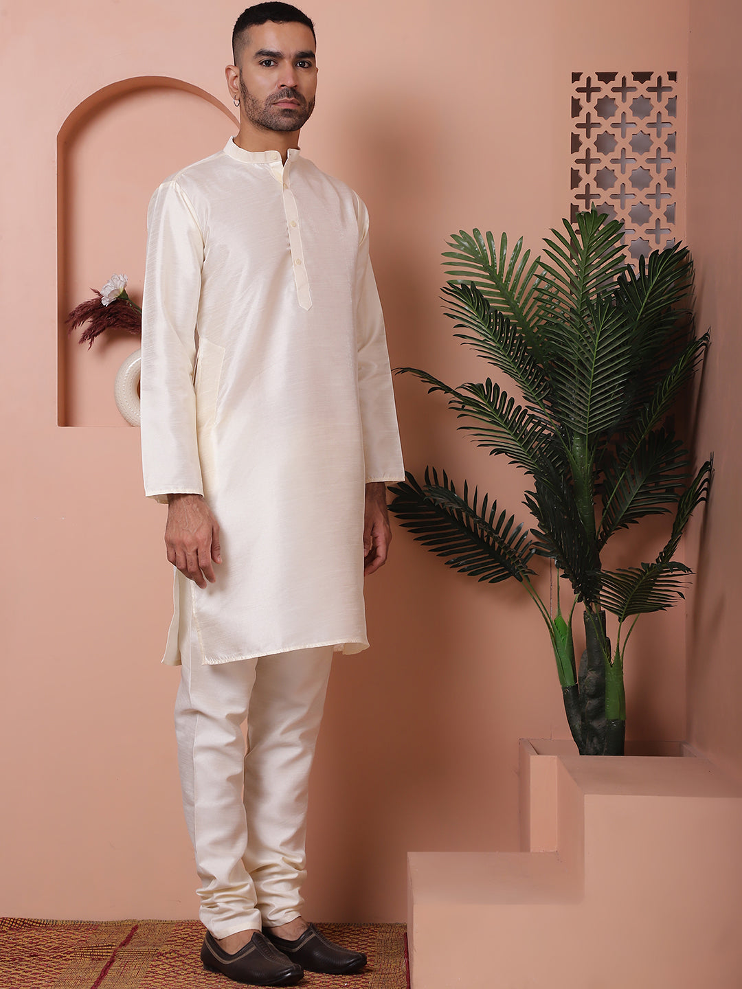Embroidered and Sequin Nehru Jacket With Solid Kurta Pyjama ( ANMKPWC 636W 7004Olive )