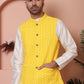 Embroidered and Sequin Nehru Jacket With Solid Kurta Pyjama ( ANMKPWC 636W 7004Yellow )