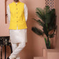 Embroidered and Sequin Nehru Jacket With Solid Kurta Pyjama ( ANMKPWC 636W 7004Yellow )