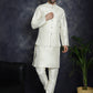 Embroidered and Sequin Nehru Jacket with Solid Kurta Pyjama ( ANMKPWC 636W 7008White )