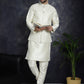 Embroidered and Sequin Nehru Jacket with Solid Kurta Pyjama ( ANMKPWC 636W 7008White )