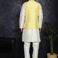Embroidered and Sequin Nehru Jacket with Solid Kurta Pyjama ( ANMKPWC 636W 7008Yellow )