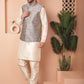 Woven Design Nehru Jacket With Solid Kurta Pyjama ( ANMKPWC 636W 7010Grey )
