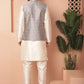 Woven Design Nehru Jacket With Solid Kurta Pyjama ( ANMKPWC 636W 7010Grey )