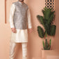 Woven Design Nehru Jacket With Solid Kurta Pyjama ( ANMKPWC 636W 7010Grey )