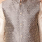 Woven Design Nehru Jacket With Solid Kurta Pyjama ( ANMKPWC 636W 7010Grey )