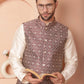 Woven Design Nehru Jacket With Solid Kurta Pyjama ( ANMKPWC 636W 7010Maroon )