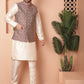 Woven Design Nehru Jacket With Solid Kurta Pyjama ( ANMKPWC 636W 7010Maroon )