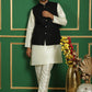 Embroidered and Sequin Nehru Jacket With Solid Kurta Pyjama ( ANMKPWC 636W 7012Black )