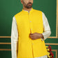 Embroidered and Sequin Nehru Jacket With Solid Kurta Pyjama ( ANMKPWC 636W 7012Yellow )