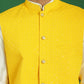 Embroidered and Sequin Nehru Jacket With Solid Kurta Pyjama ( ANMKPWC 636W 7012Yellow )