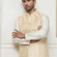 Woven Design Nehru Jacket With Solid Kurta Pyjama ( ANMKPWC 636W 7013Cream )