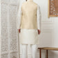 Woven Design Nehru Jacket With Solid Kurta Pyjama ( ANMKPWC 636W 7013Cream )