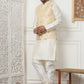Woven Design Nehru Jacket With Solid Kurta Pyjama ( ANMKPWC 636W 7013Cream )