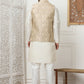 Woven Design Nehru Jacket With Solid Kurta Pyjama ( ANMKPWC 636W 7013Golden )