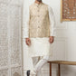 Woven Design Nehru Jacket With Solid Kurta Pyjama ( ANMKPWC 636W 7013Golden )