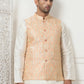 Woven Design Nehru Jacket With Solid Kurta Pyjama ( ANMKPWC 636W 7013Peach )