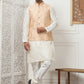 Woven Design Nehru Jacket With Solid Kurta Pyjama ( ANMKPWC 636W 7013Peach )