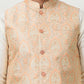 Woven Design Nehru Jacket With Solid Kurta Pyjama ( ANMKPWC 636W 7013Peach )