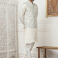 Woven Design Nehru Jacket With Solid Kurta Pyjama ( ANMKPWC 636W 7014Pista )