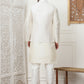 Woven Design Nehru Jacket With Solid Kurta Pyjama ( ANMKPWC 636W 7014White )