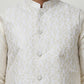 Woven Design Nehru Jacket With Solid Kurta Pyjama ( ANMKPWC 636W 7014White )