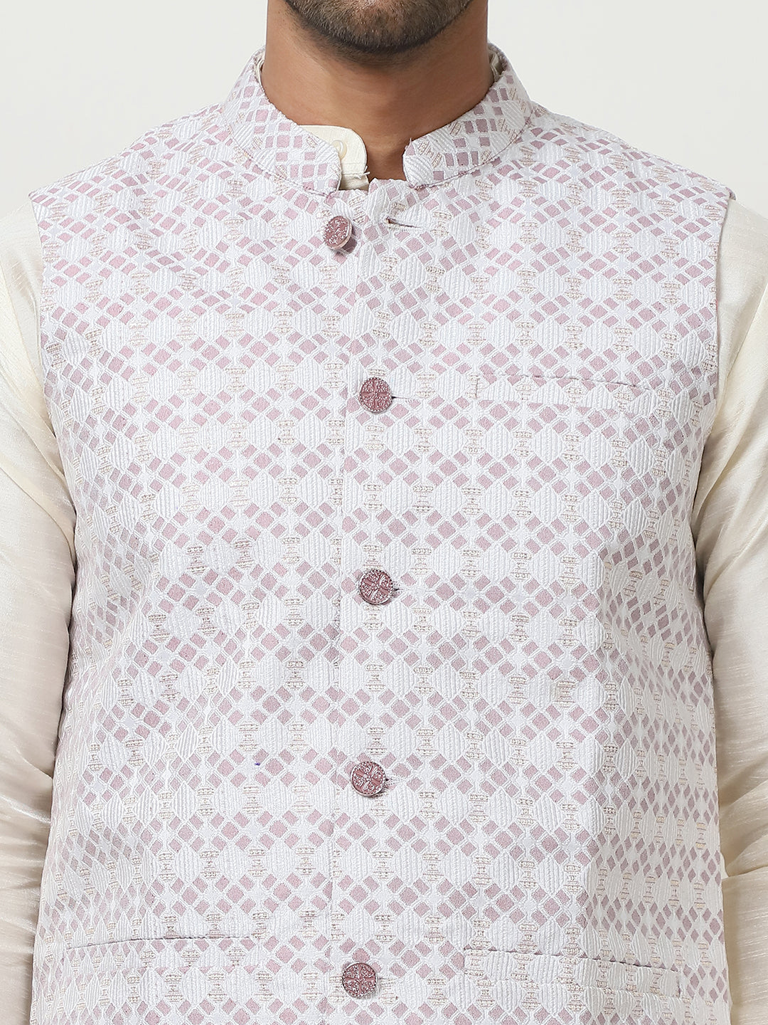Woven Design Nehru Jacket With Solid Kurta Pyjama ( ANMKPWC 636W 7015Purple )