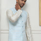 Woven Design Nehru Jacket With Solid Kurta Pyjama ( ANMKPWC 636W 7015Sky )