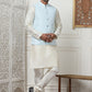 Woven Design Nehru Jacket With Solid Kurta Pyjama ( ANMKPWC 636W 7015Sky )