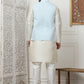 Woven Design Nehru Jacket With Solid Kurta Pyjama ( ANMKPWC 636W 7015Sky )