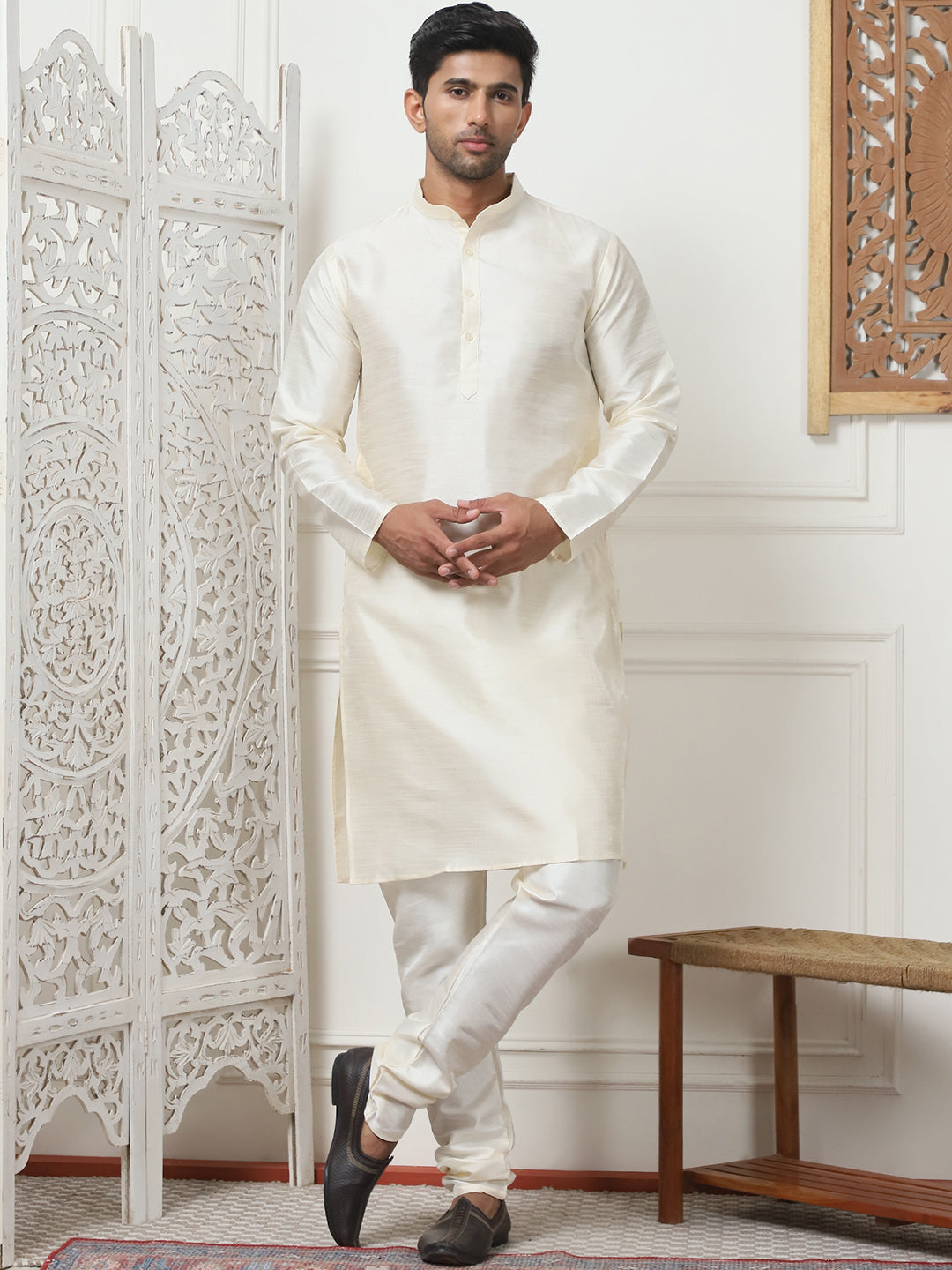 Woven Design Nehru Jacket With Solid Kurta Pyjama ( ANMKPWC 636W 7015Sky )