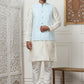 Woven Design Nehru Jacket With Solid Kurta Pyjama ( ANMKPWC 636W 7015Sky )