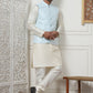 Woven Design Nehru Jacket With Solid Kurta Pyjama ( ANMKPWC 636W 7015Sky )
