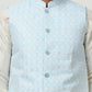 Woven Design Nehru Jacket With Solid Kurta Pyjama ( ANMKPWC 636W 7015Sky )