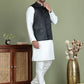 Men's Woven Design Nehru Jacket With Solid Kurta Pyjama ( ANMKPWC 592W 7019Black )