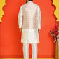 Men's Woven Design Nehru Jacket With Solid Kurta Pyjama ( ANMKPWC 636W 7025Cream )